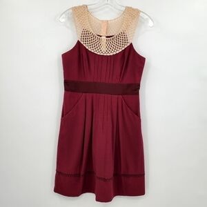 Anthropologie Floreat Burgundy Lace Collar Cotton Dress